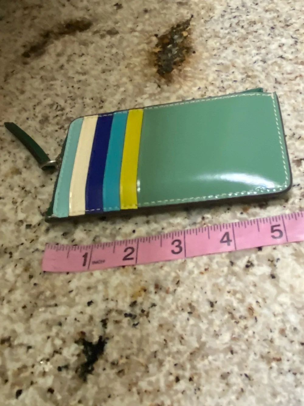 Tory Burch Green Patent Leather Card Holder Zip Wallet Colorblock - Picture 6 of 6